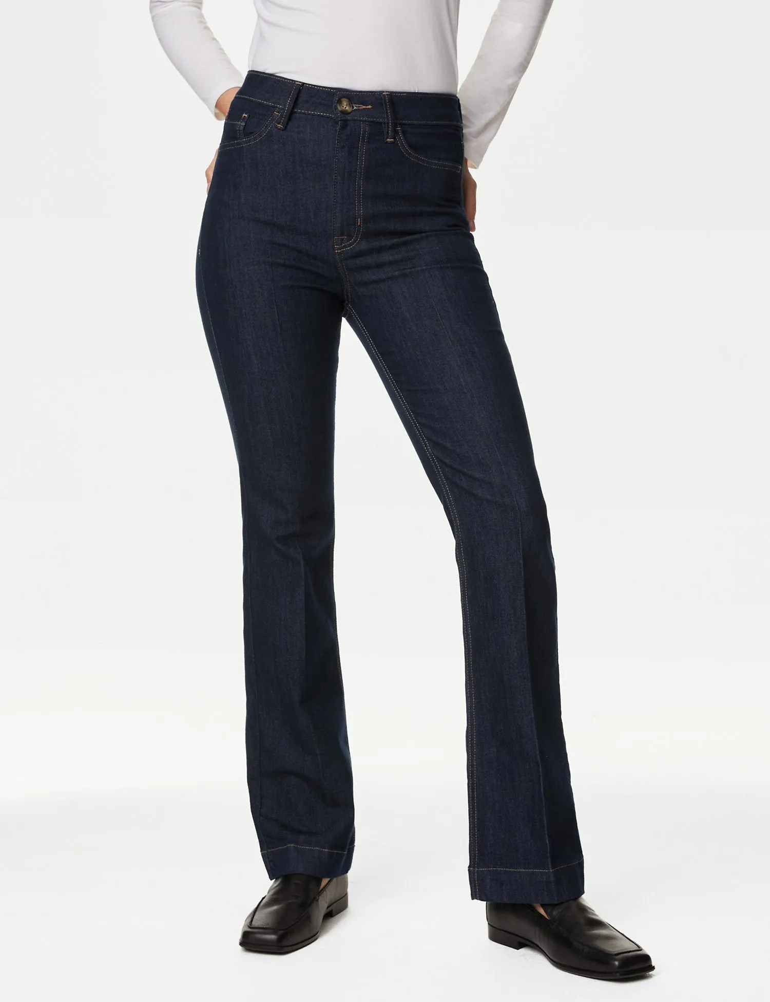 High Waisted Crease Front Flared Jeans