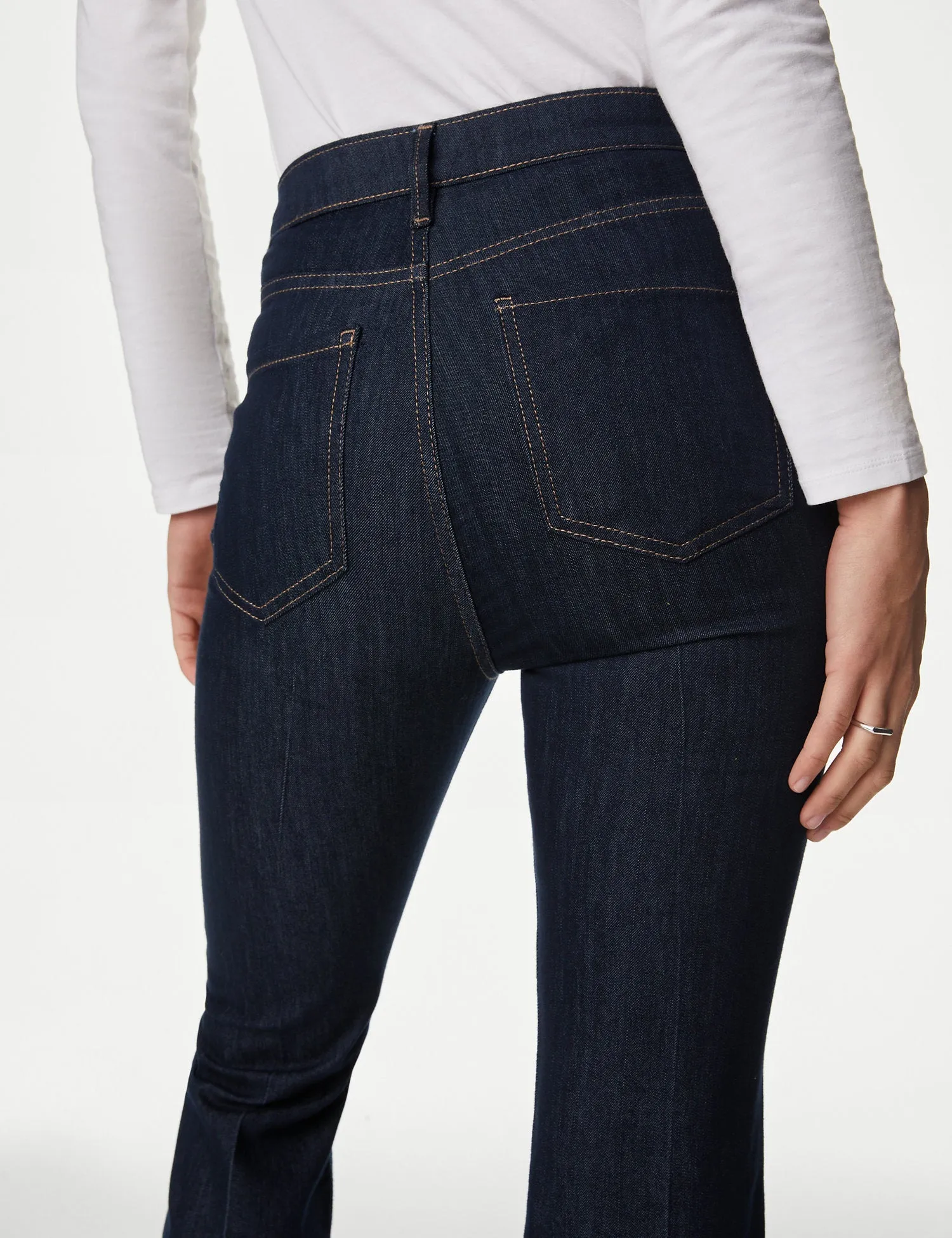 High Waisted Crease Front Flared Jeans