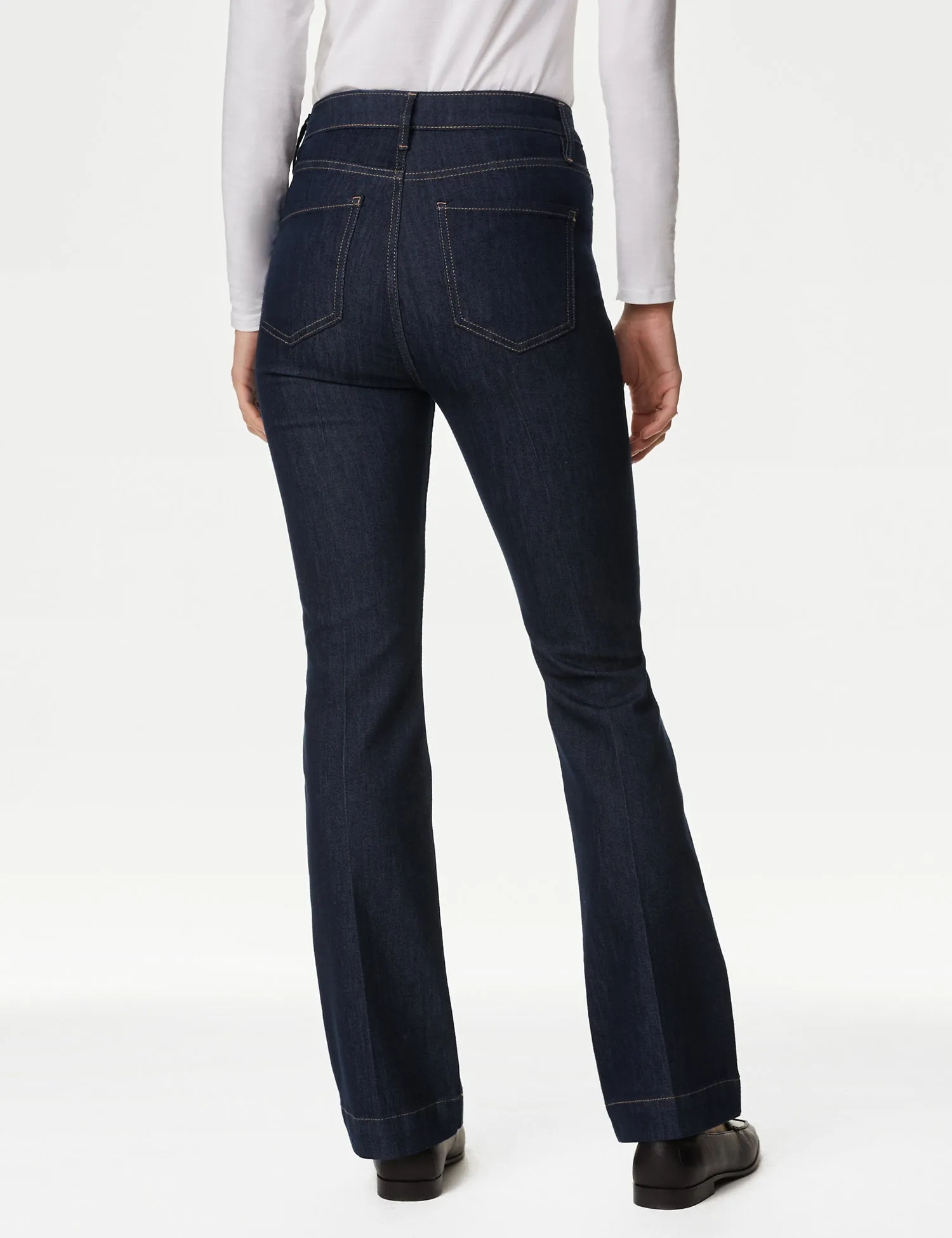 High Waisted Crease Front Flared Jeans