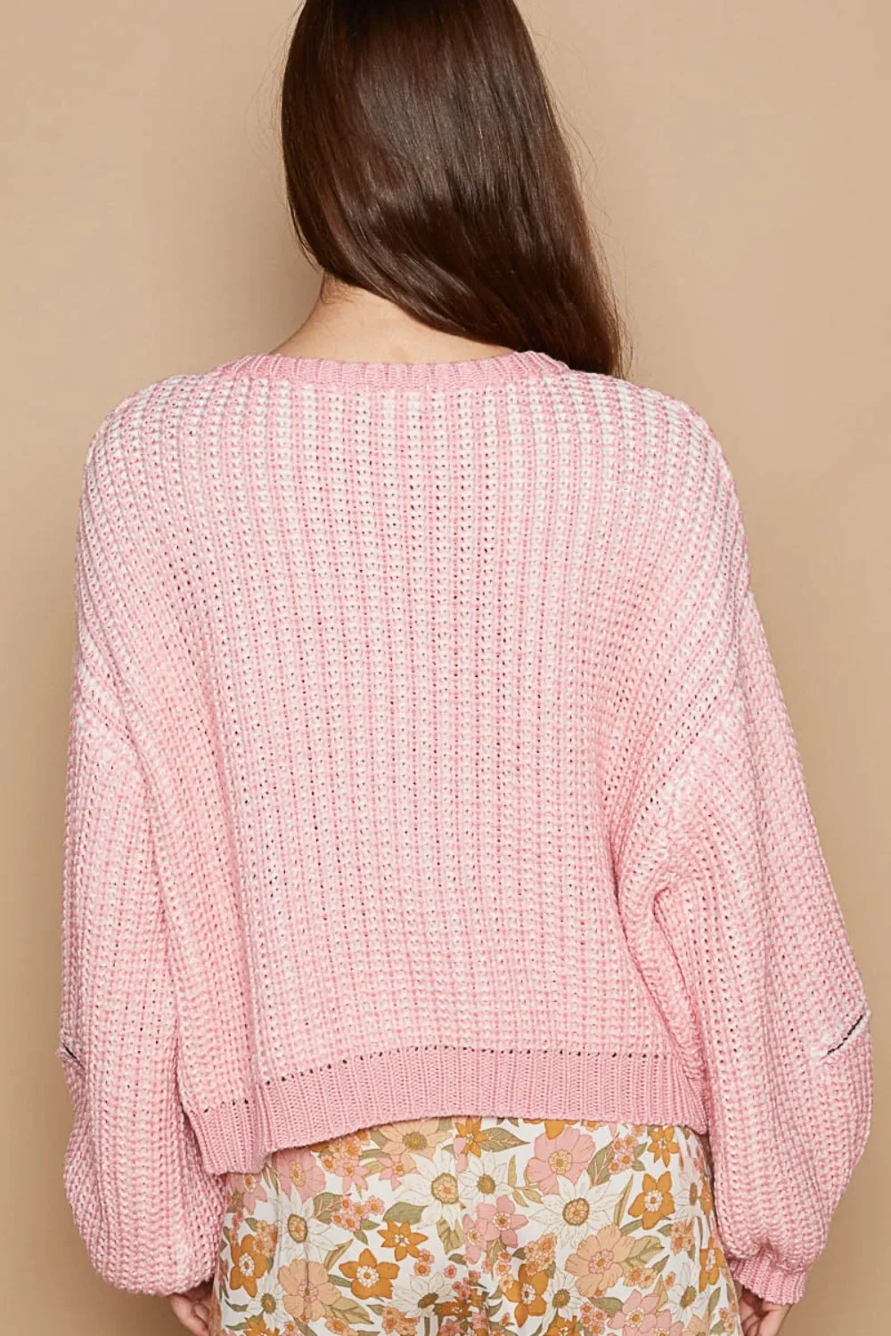 Hot Girl Heart Patch Zipper Point Sleeve Sweater In Pink