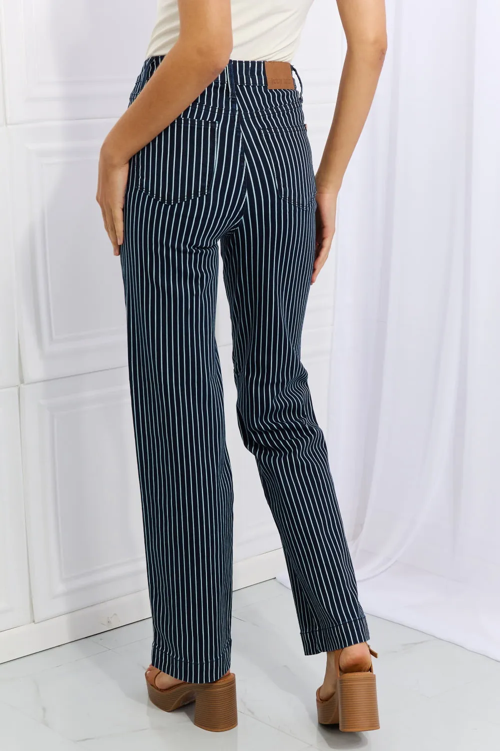 Judy Blue Cassidy Full Size High Waisted Tummy Control Striped Straight Jeans