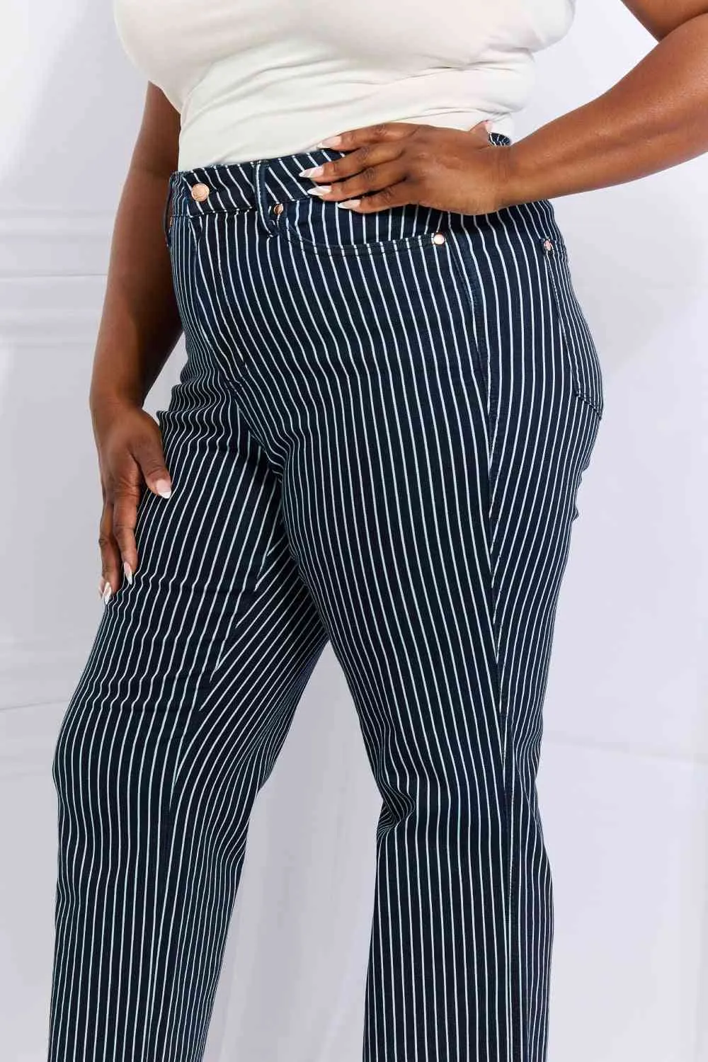 Judy Blue Cassidy Full Size High Waisted Tummy Control Striped Straight Jeans