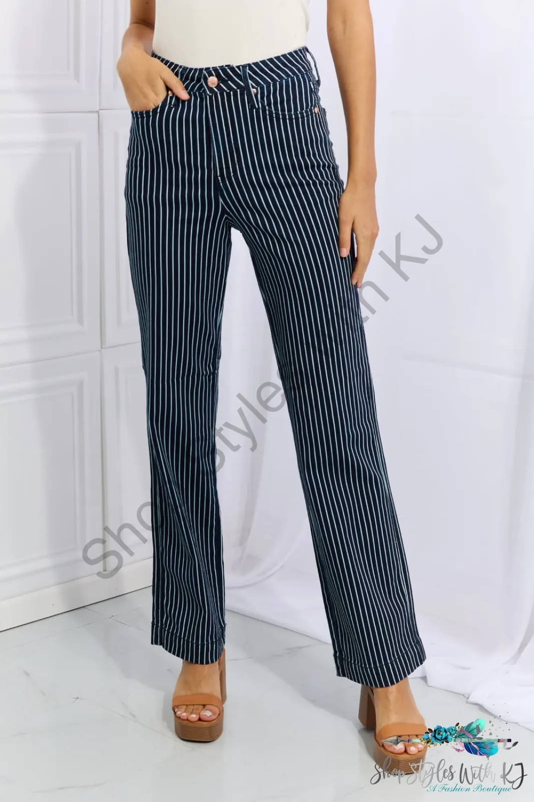 Judy Blue Cassidy High Waisted Tummy Control Striped Straight Jeans