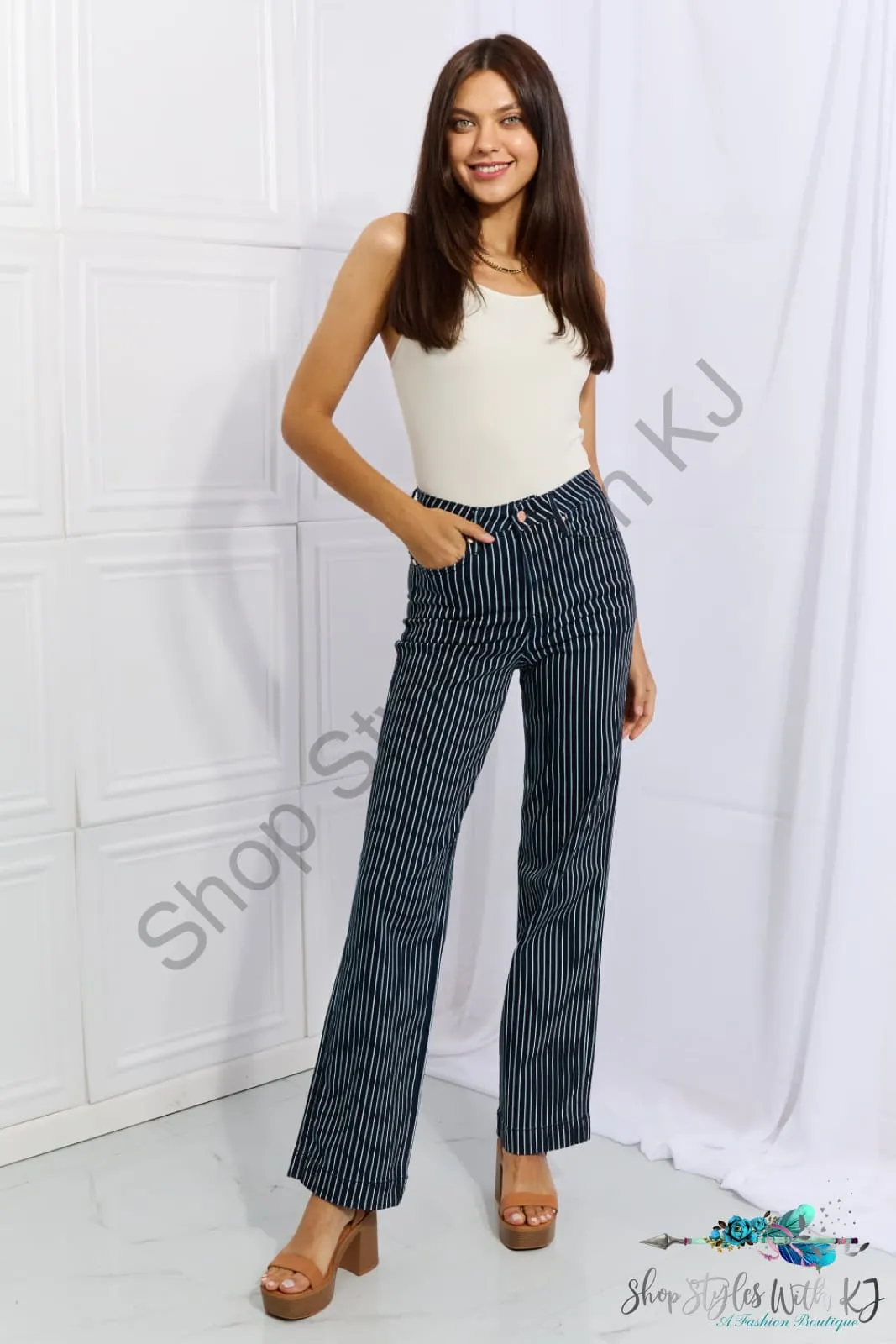 Judy Blue Cassidy High Waisted Tummy Control Striped Straight Jeans