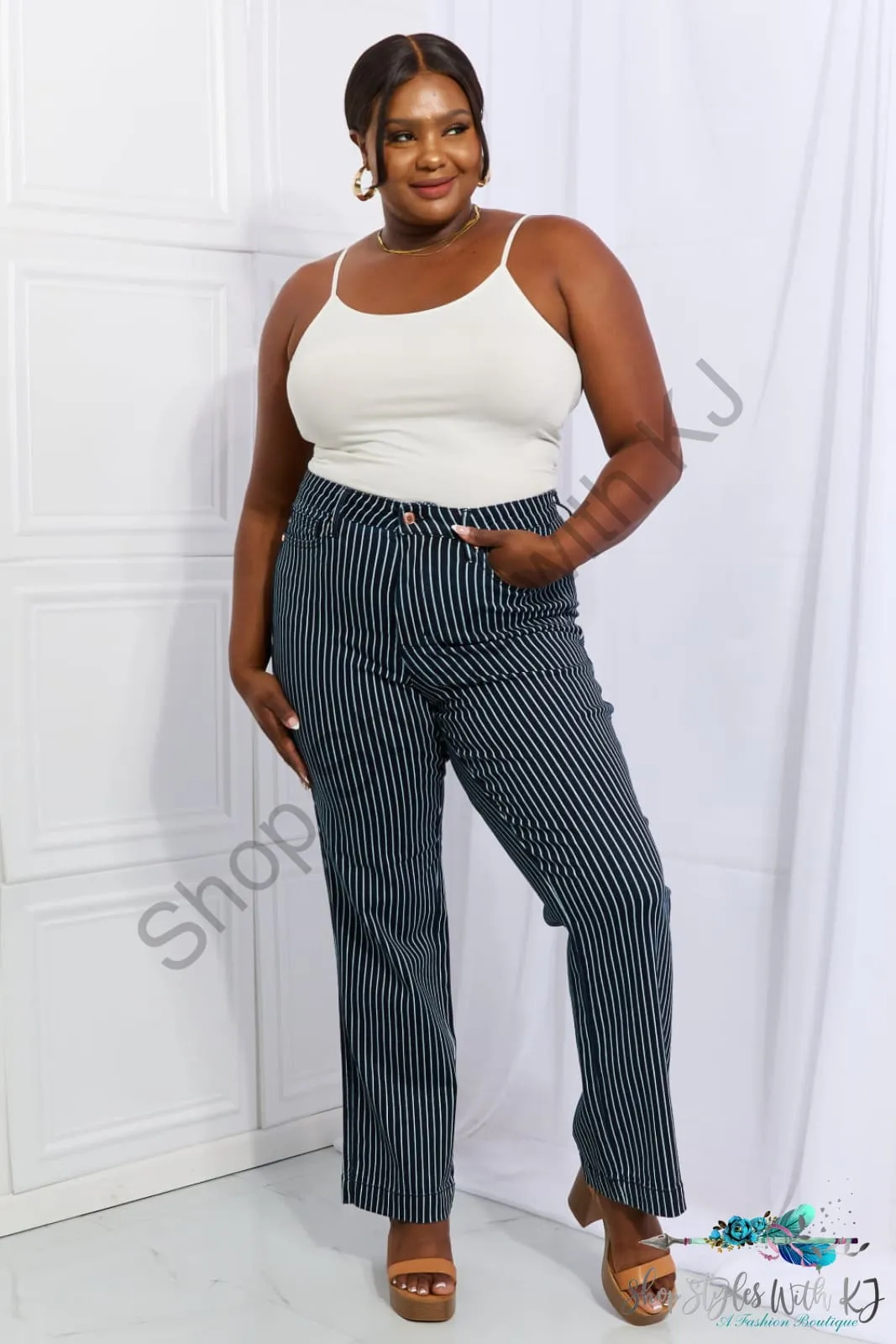 Judy Blue Cassidy High Waisted Tummy Control Striped Straight Jeans