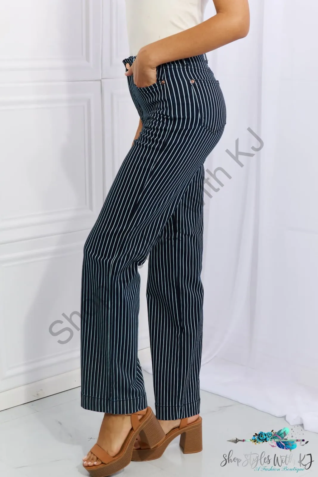 Judy Blue Cassidy High Waisted Tummy Control Striped Straight Jeans