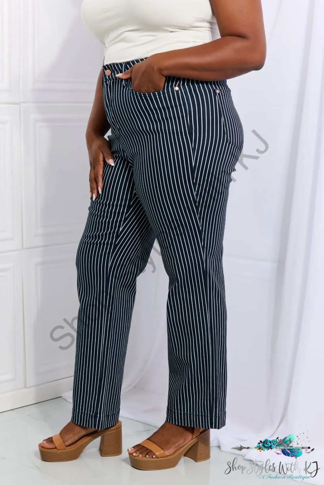 Judy Blue Cassidy High Waisted Tummy Control Striped Straight Jeans