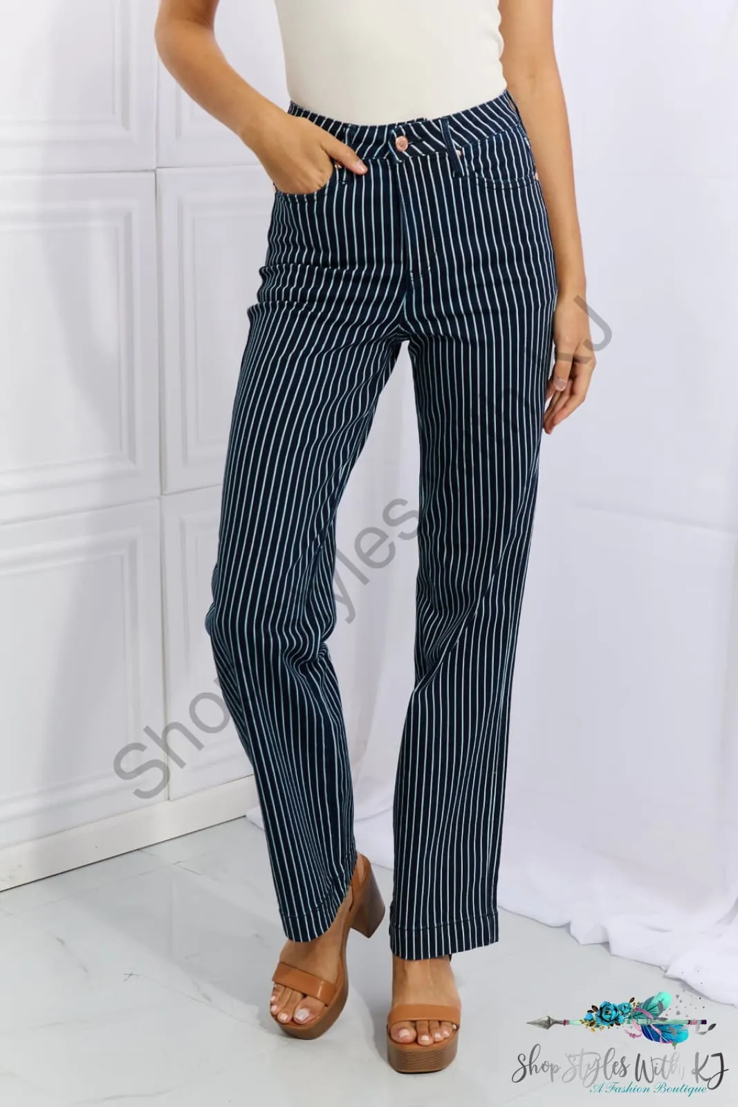 Judy Blue Cassidy High Waisted Tummy Control Striped Straight Jeans