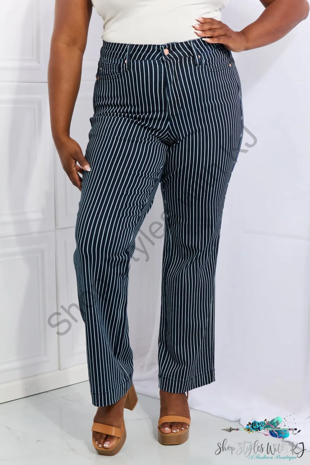 Judy Blue Cassidy High Waisted Tummy Control Striped Straight Jeans