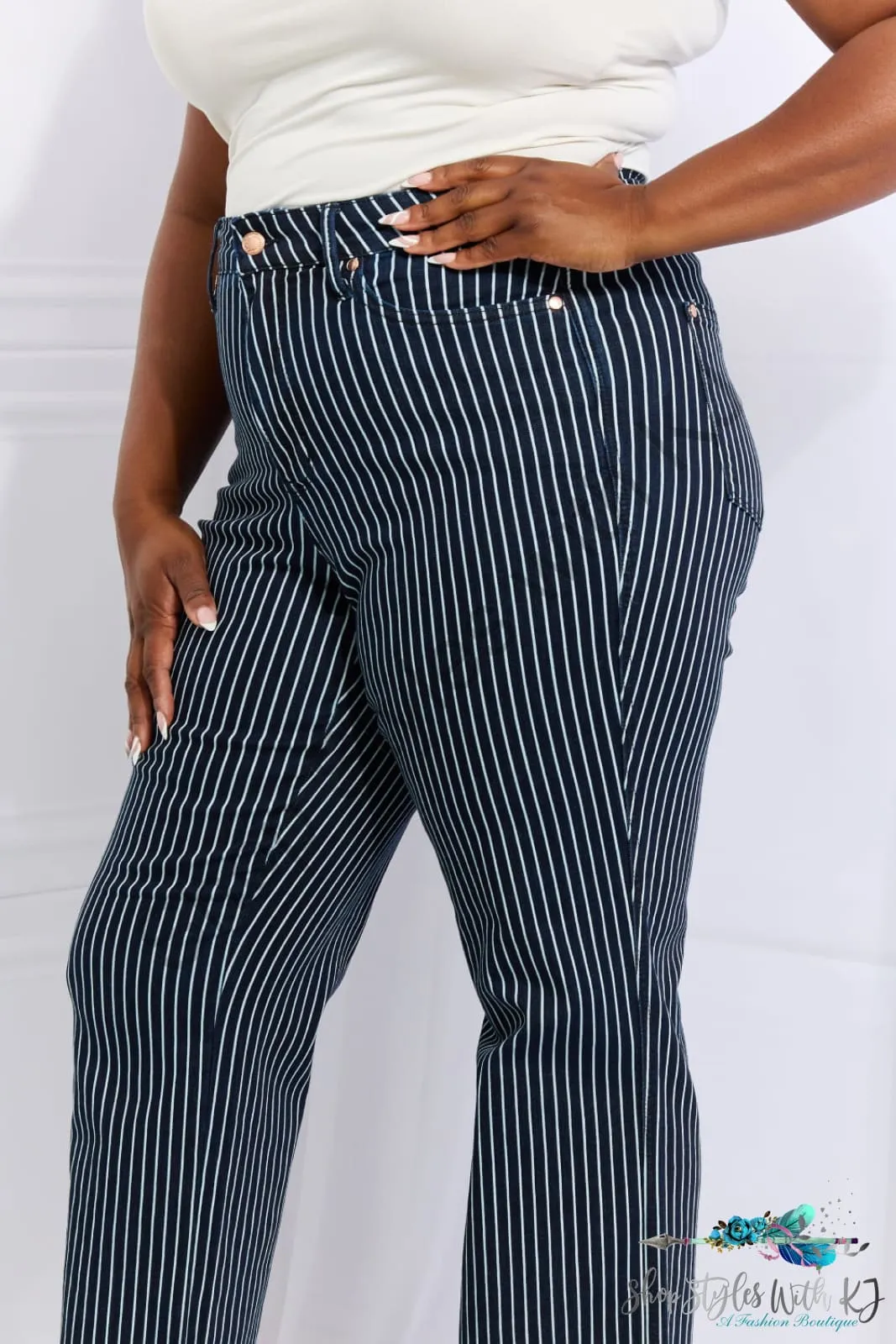 Judy Blue Cassidy High Waisted Tummy Control Striped Straight Jeans