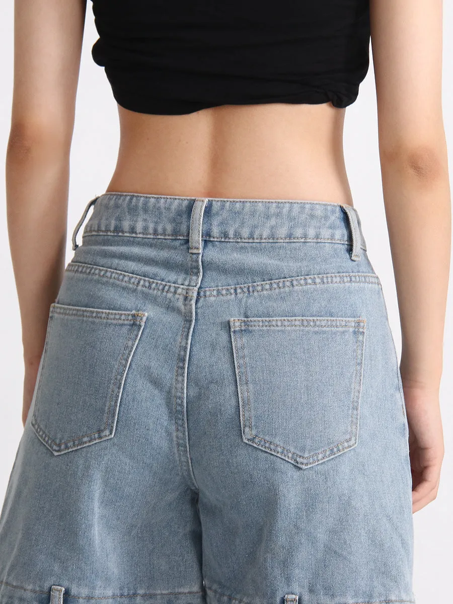 KittenAlarm - Precious High Waisted Flap Pocket Cargo Jeans