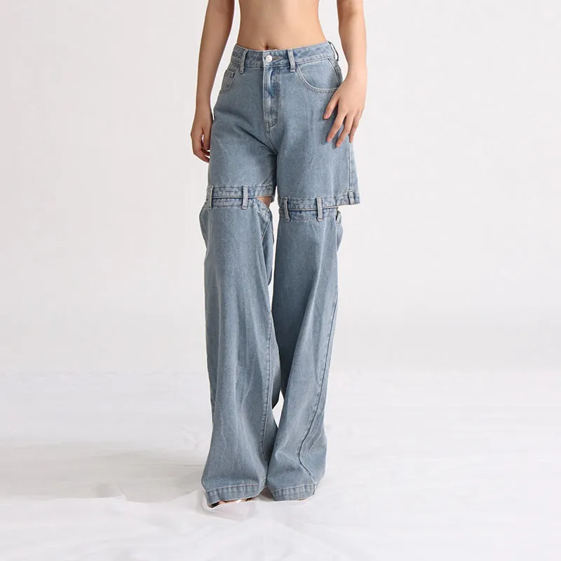 KittenAlarm - Precious High Waisted Flap Pocket Cargo Jeans