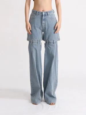 KittenAlarm - Precious High Waisted Flap Pocket Cargo Jeans