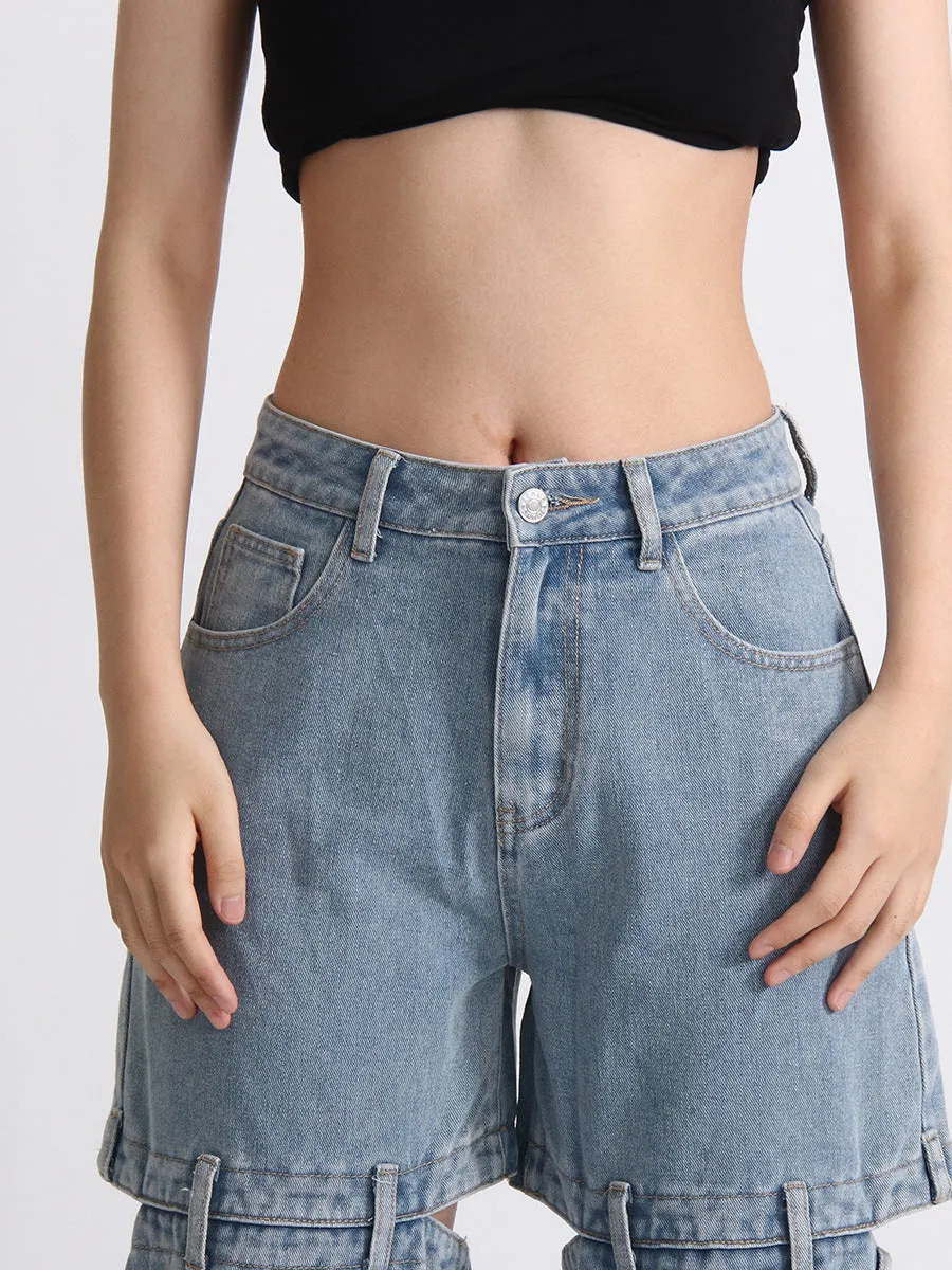 KittenAlarm - Precious High Waisted Flap Pocket Cargo Jeans