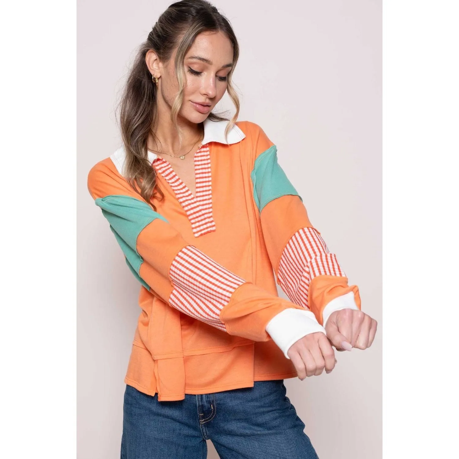 Love You Mean It Color Block Top with Striped Panel