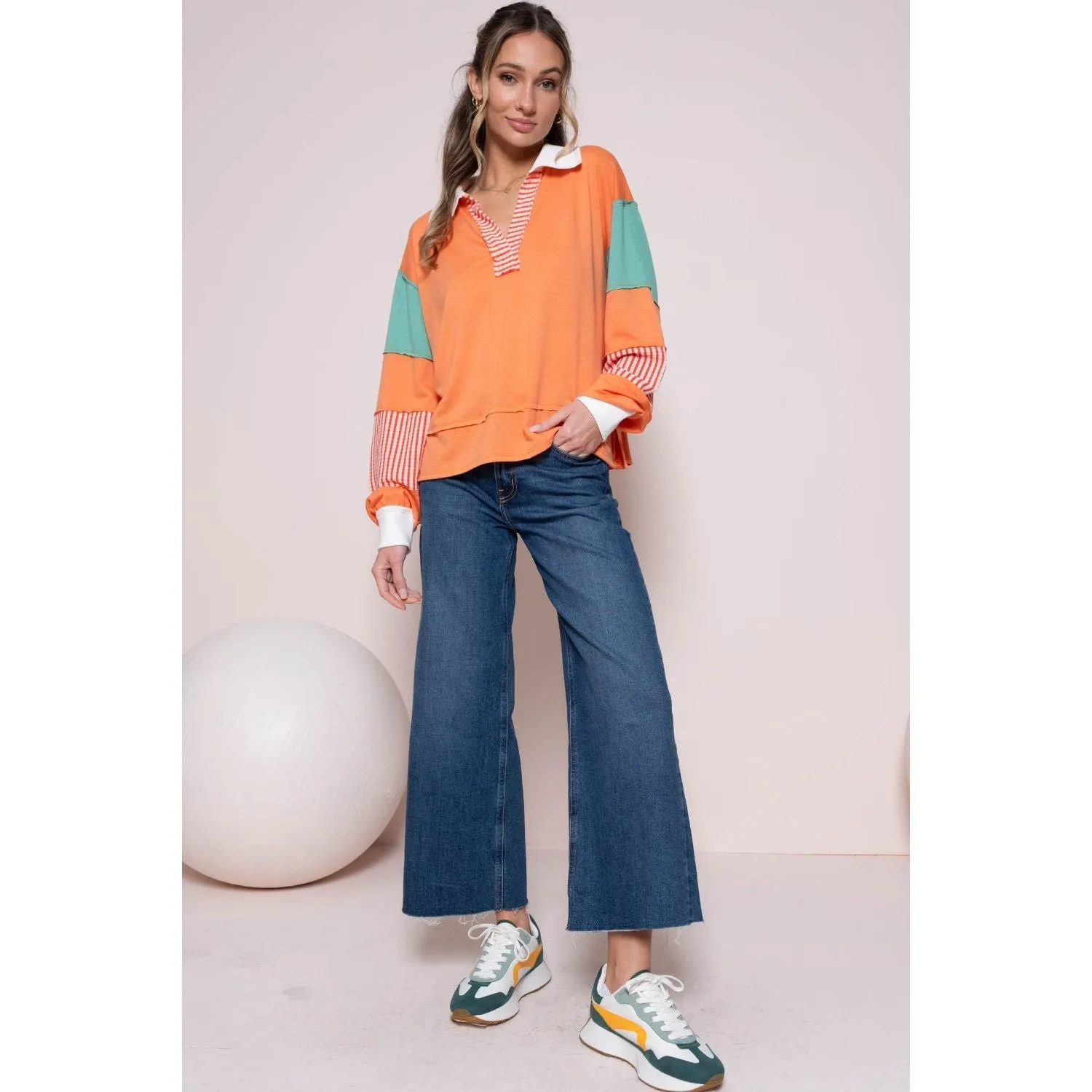 Love You Mean It Color Block Top with Striped Panel