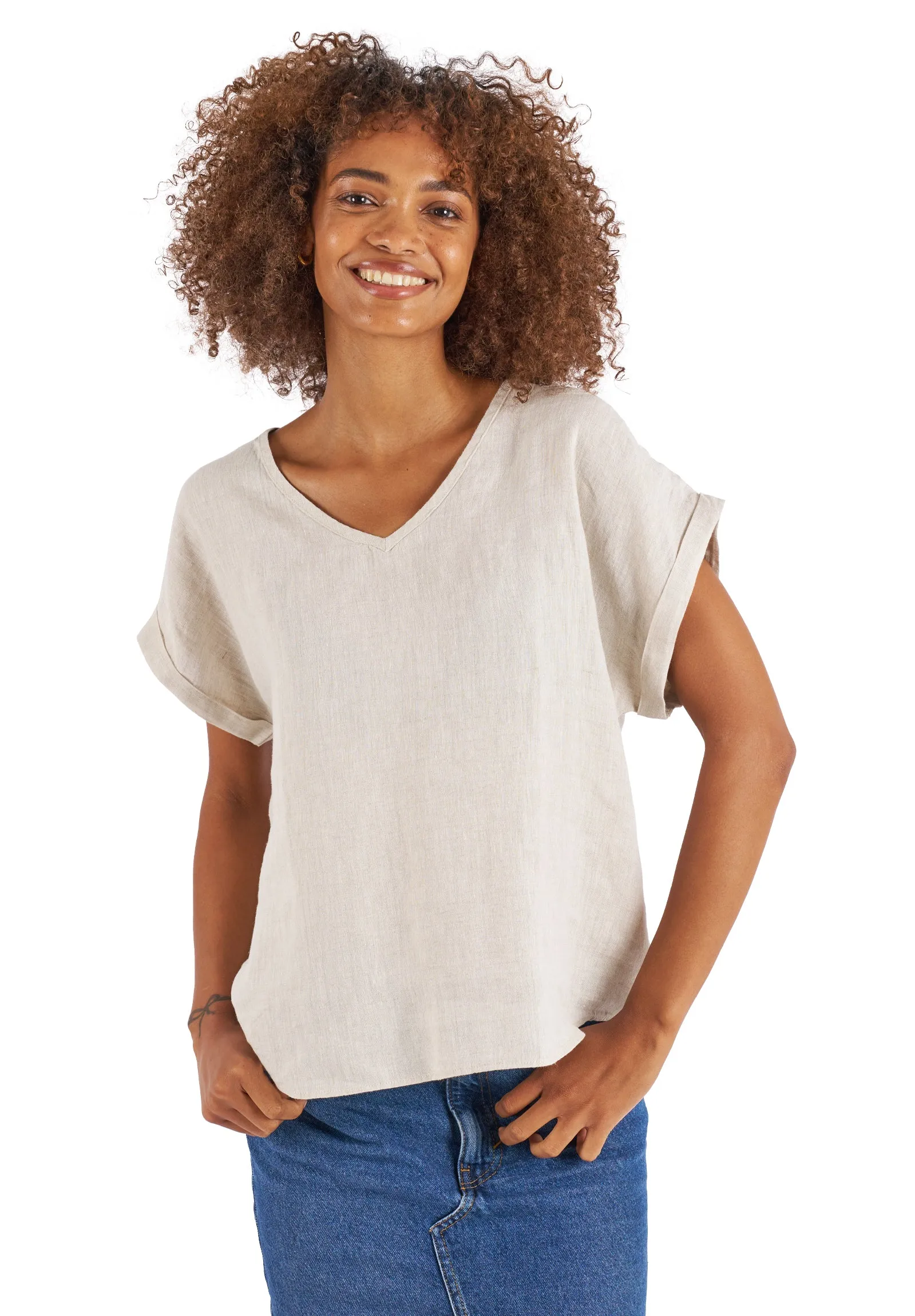 Martina Natural Sand Washed Linen T-Shirt