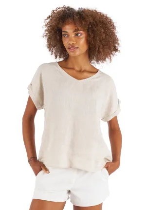 Martina Natural Sand Washed Linen T-Shirt