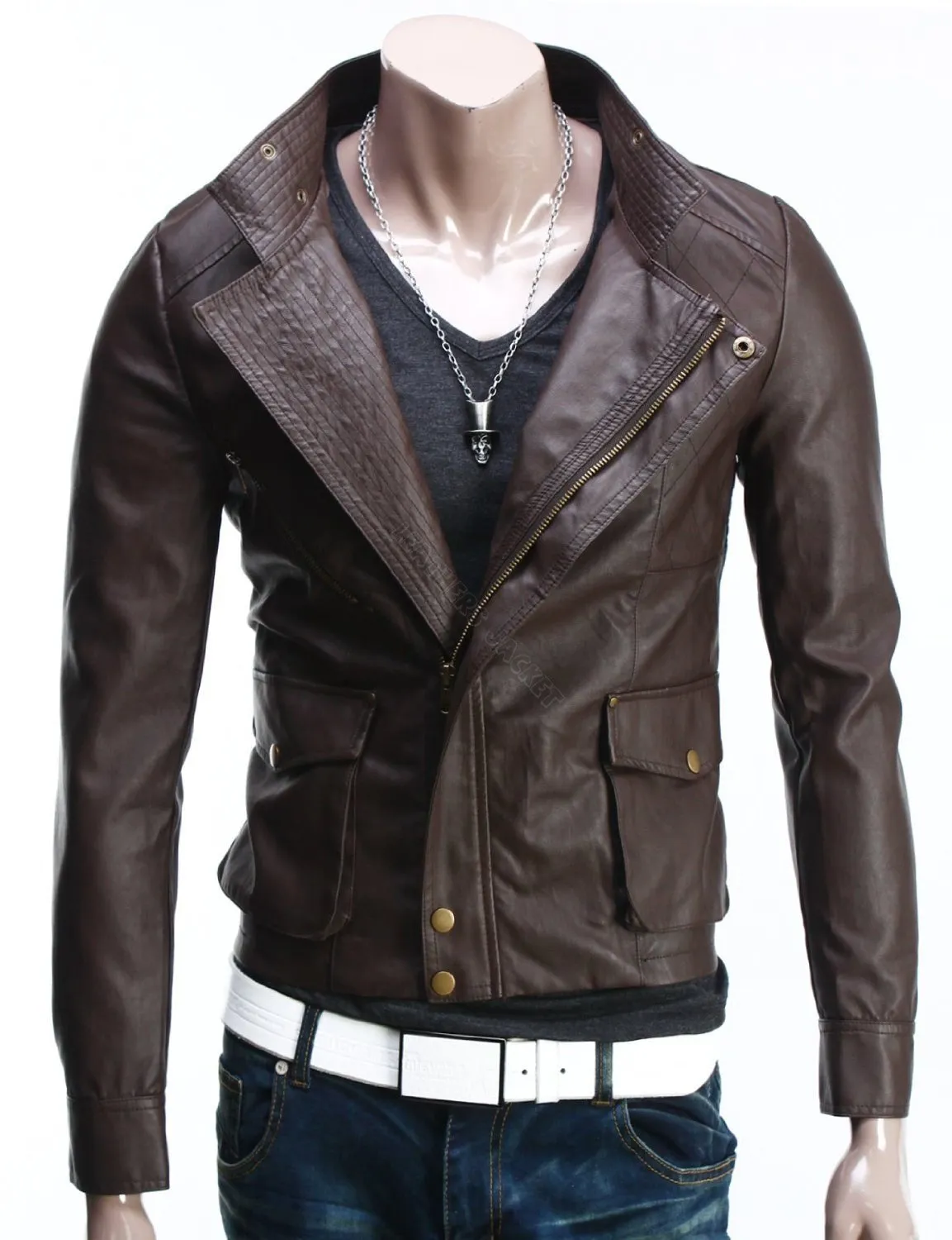 Men slim fit leather jacket