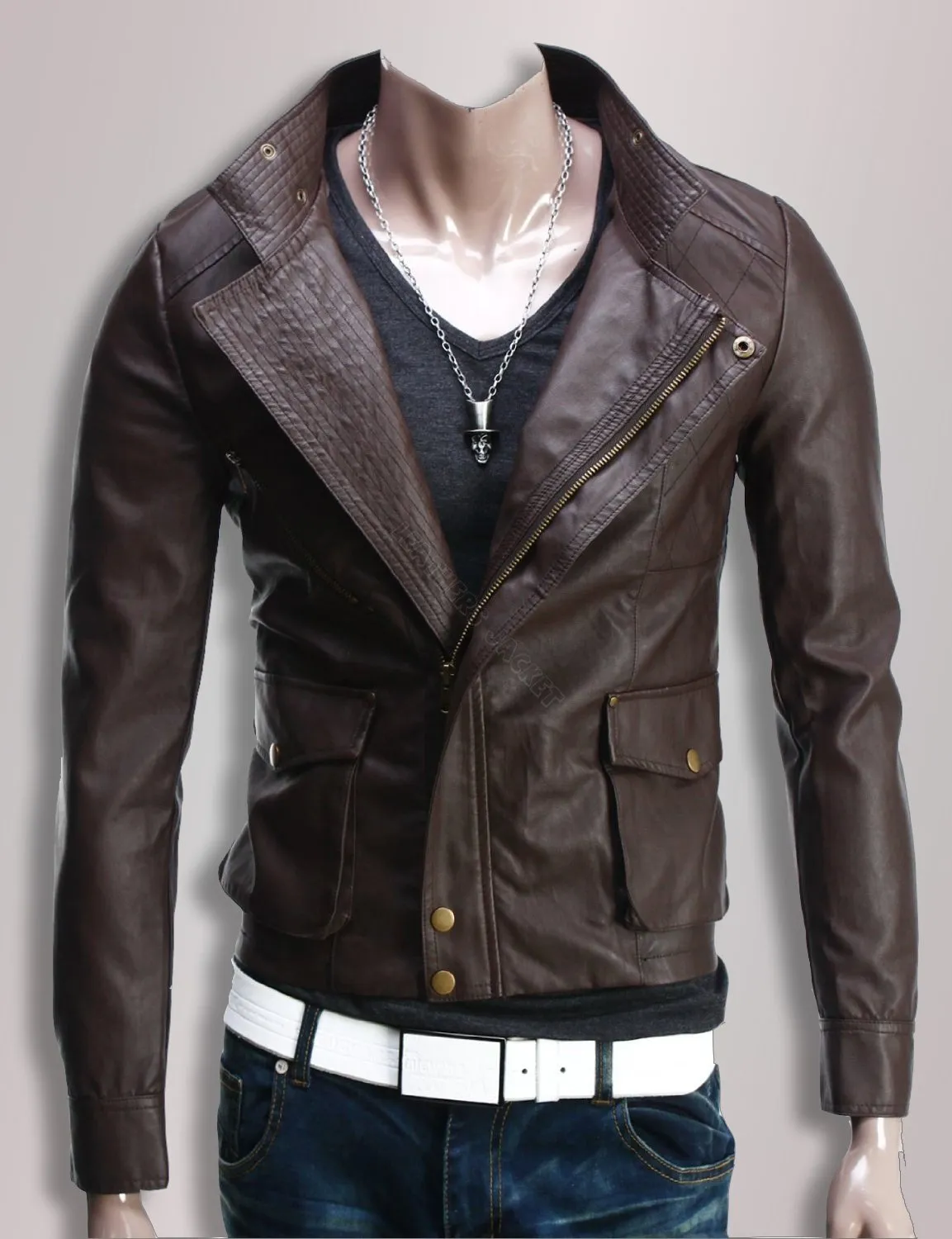 Men slim fit leather jacket