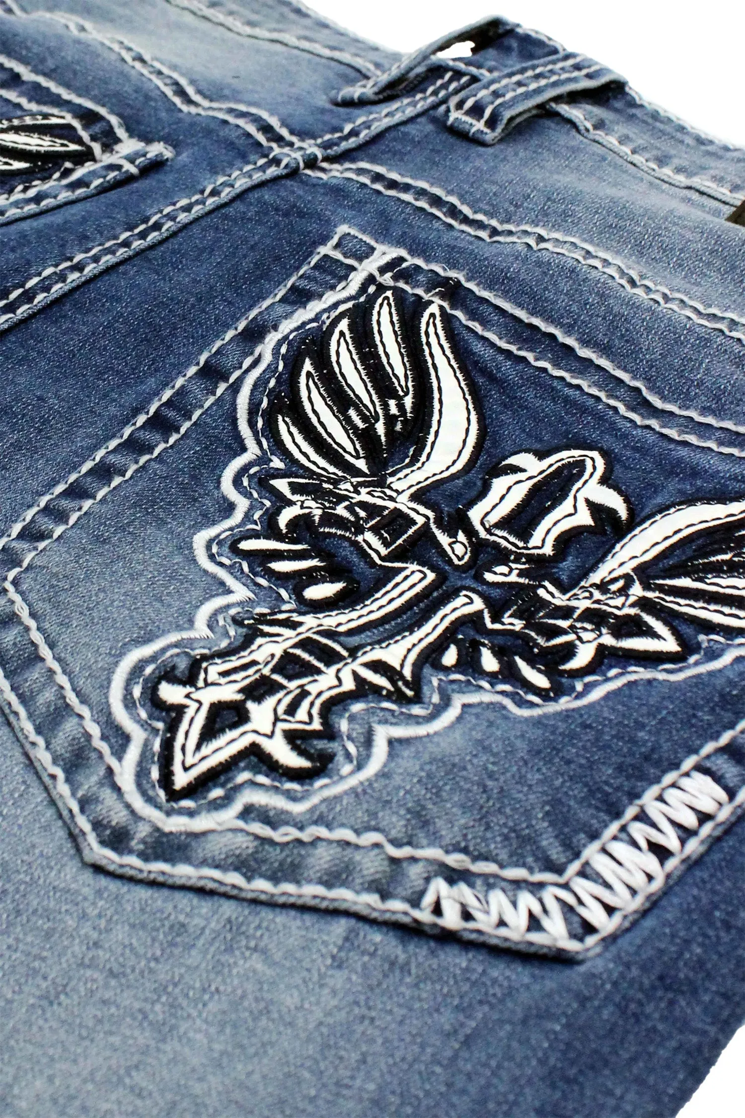 Men's Bootcut Cross Embroidery Denim Jeans