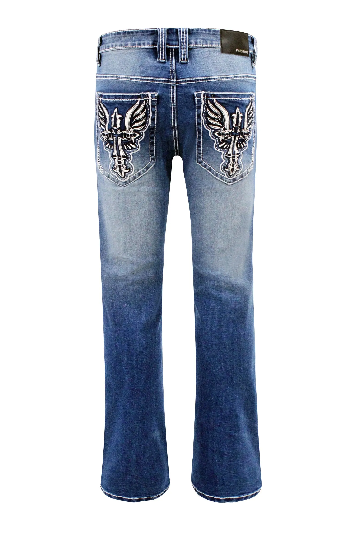 Men's Bootcut Cross Embroidery Denim Jeans