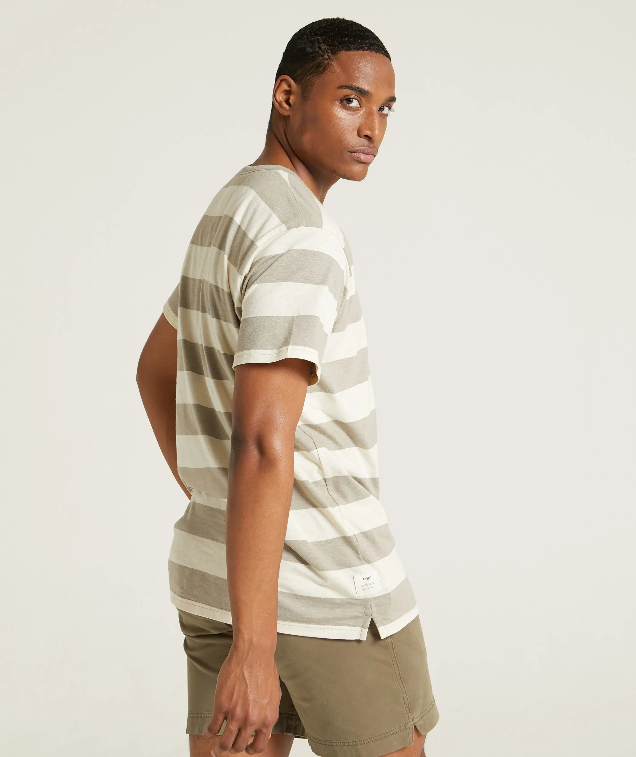 Mens Hemp Blend Slim Fit Tee - Neutral Stripe