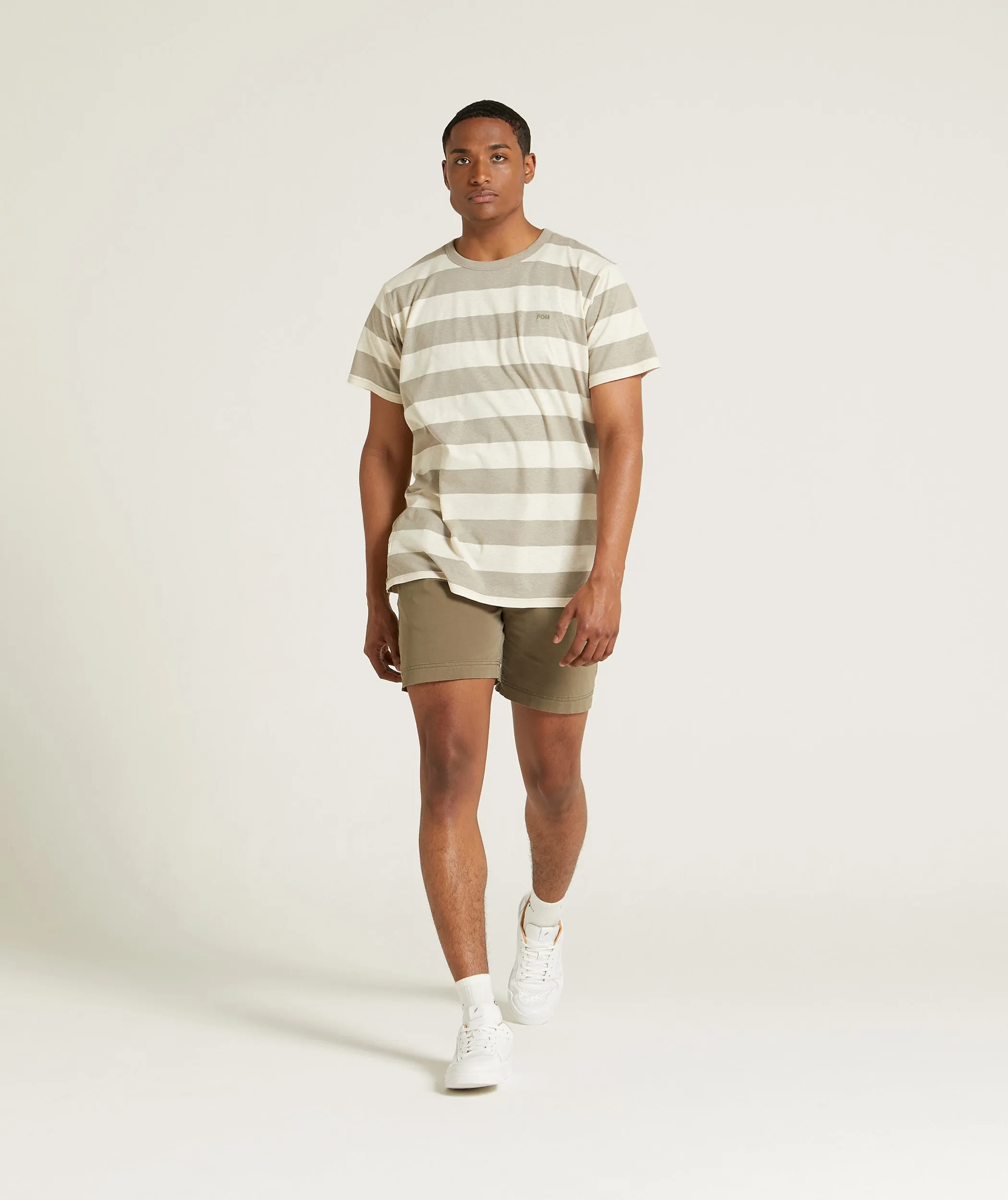 Mens Hemp Blend Slim Fit Tee - Neutral Stripe