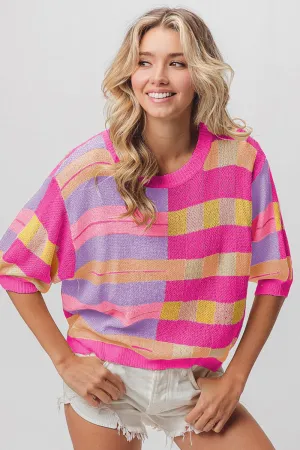 Multi Color Striped Round Neck Knit Top