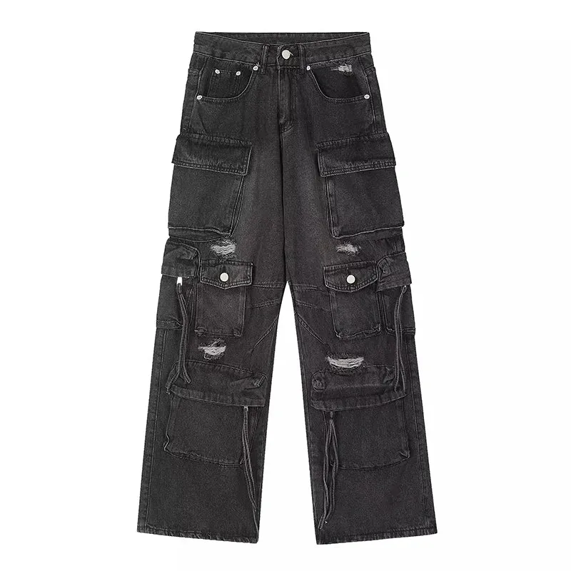 Multi-pocket Halloween Ripped Hole Pants