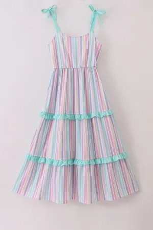 Multicolored stripe tiered mom dress