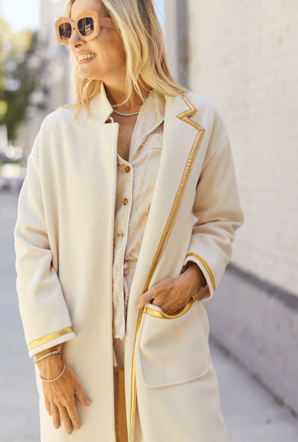 Open Car Coat - Ivory & Gold