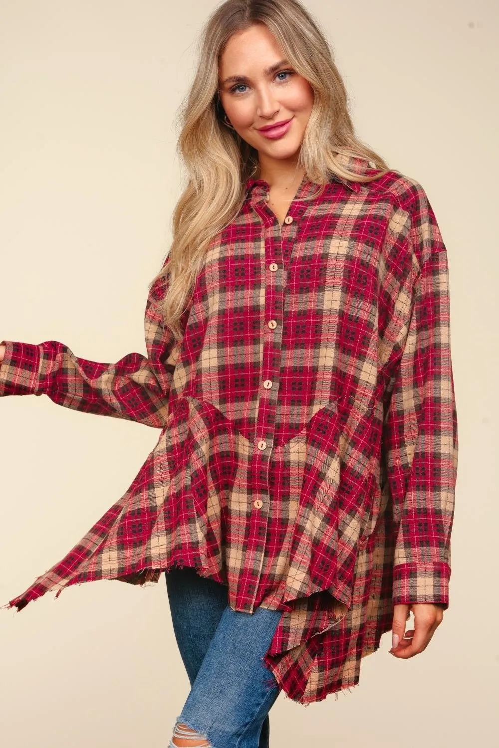 Plaid Button Down Sharkbite Shirt