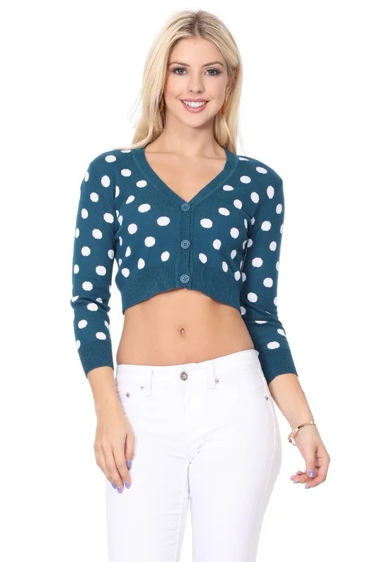 Polka Dot Jacquard Cropped Bolero Sweater Cardigan