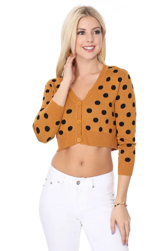 Polka Dot Jacquard Cropped Bolero Sweater Cardigan