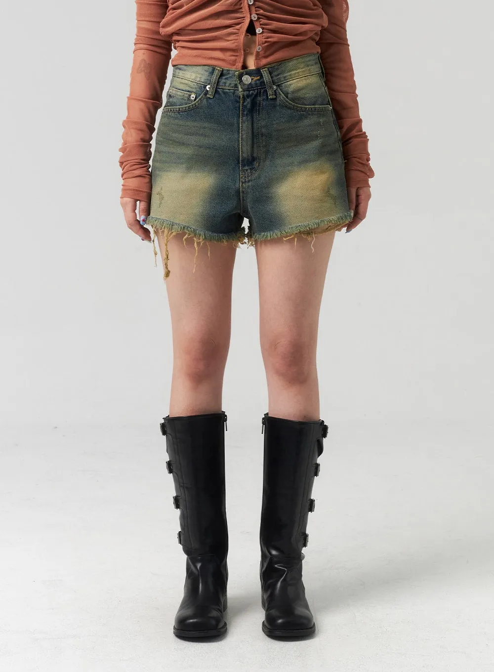 Ripped Hem Denim Shorts CL314