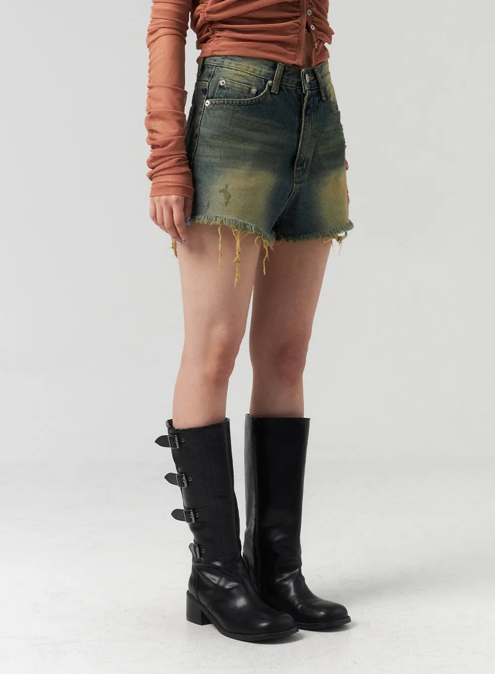 Ripped Hem Denim Shorts CL314