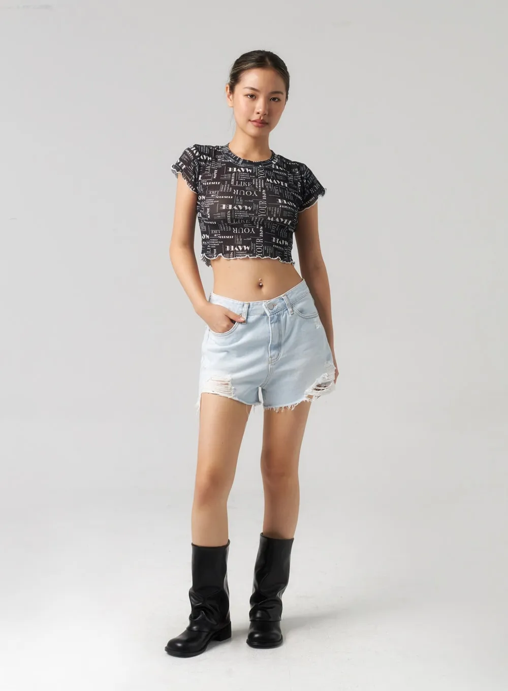 Ripped Light Denim Shorts CL303