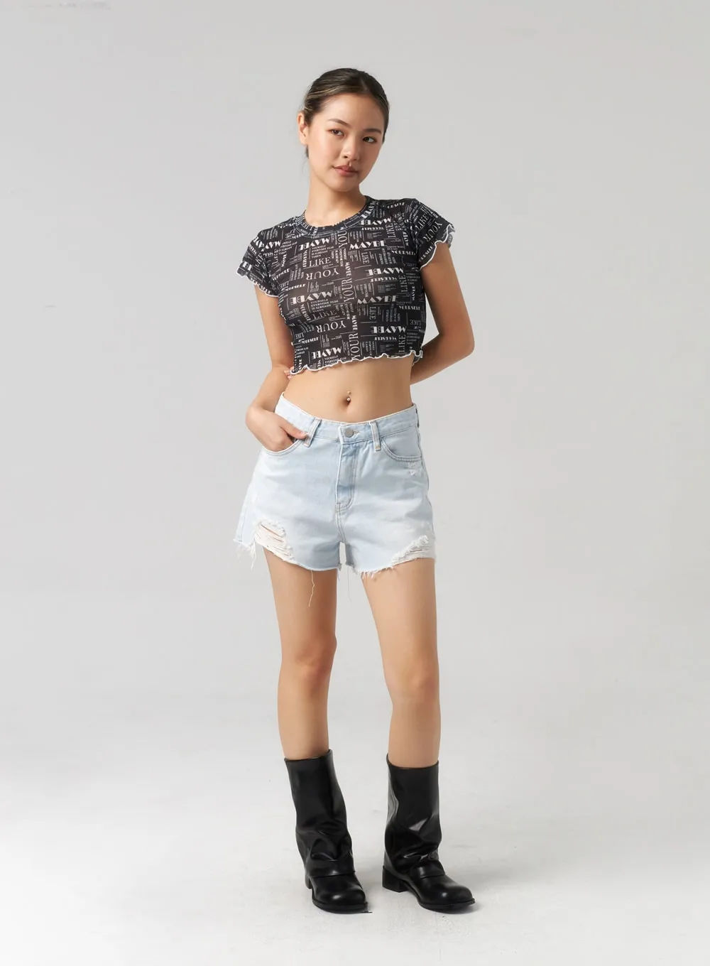 Ripped Light Denim Shorts CL303