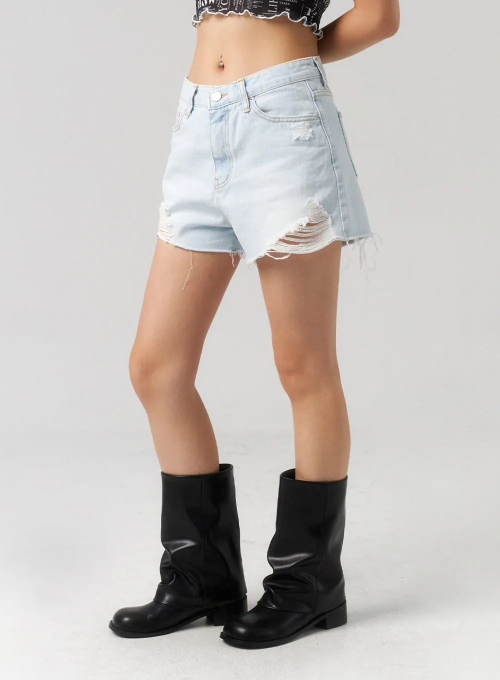 Ripped Light Denim Shorts CL303