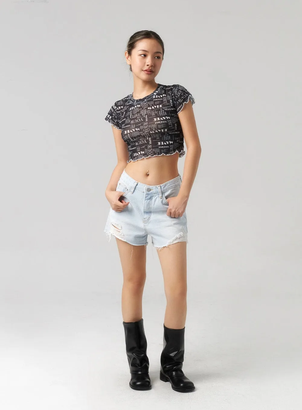 Ripped Light Denim Shorts CL303