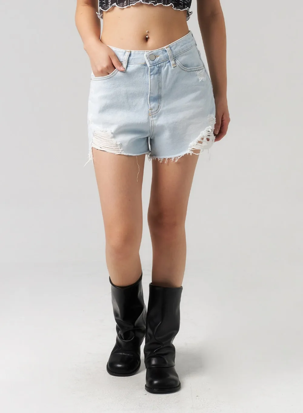 Ripped Light Denim Shorts CL303