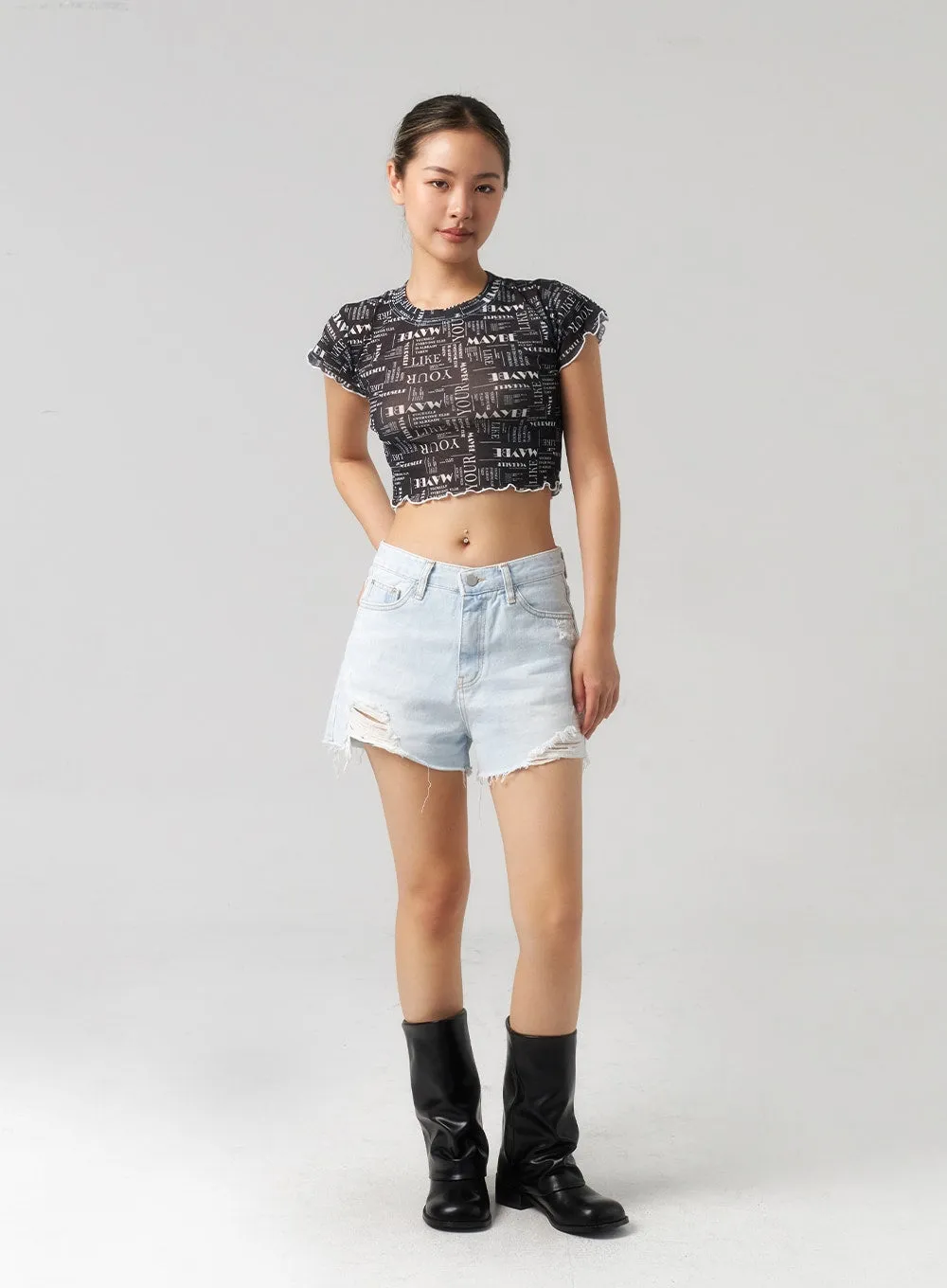 Ripped Light Denim Shorts CL303