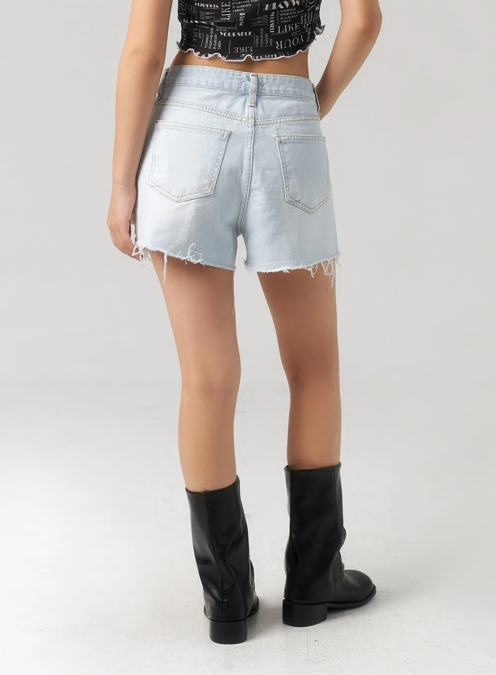 Ripped Light Denim Shorts CL303