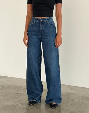 Roomy Extra Wide Jeans in Mid Blue Used