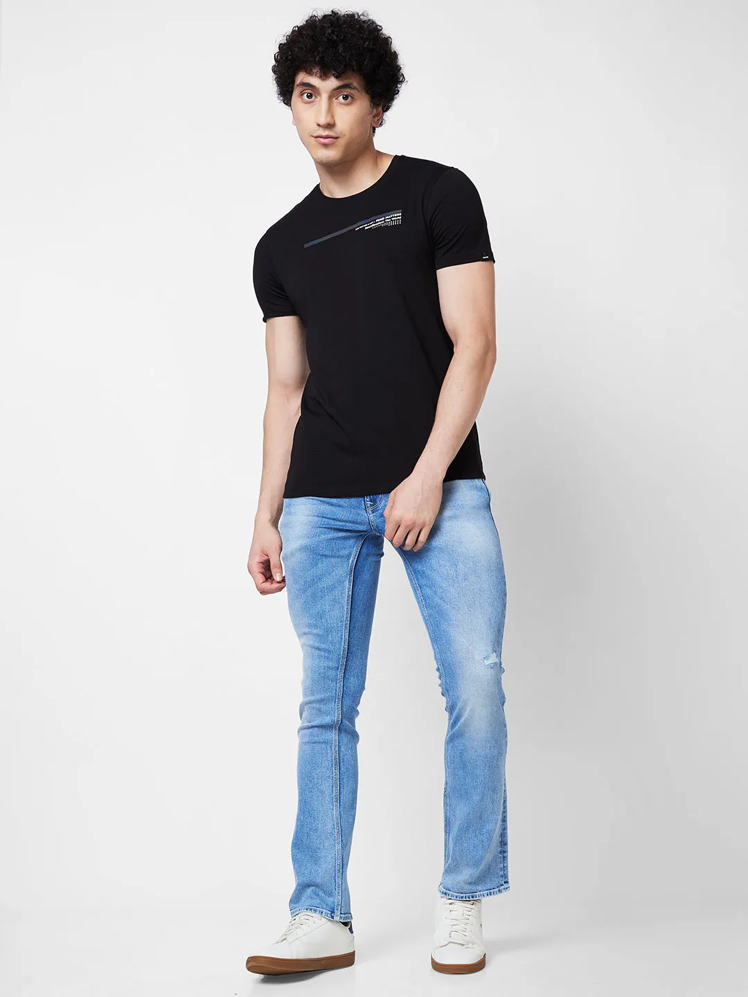 Spykar Mid Rise Bootcut  Blue Jeans For Men