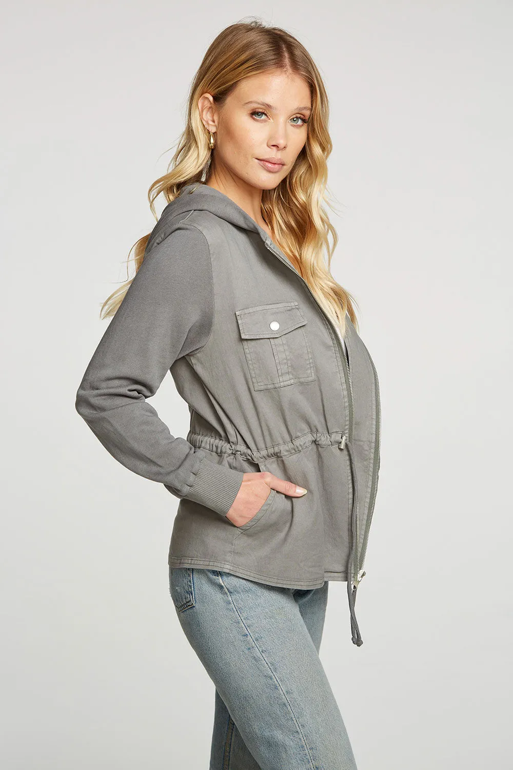 Stretch Twill Long Sleeve Utility Jacket with Terry And Rib