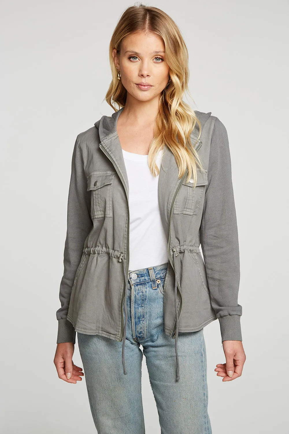 Stretch Twill Long Sleeve Utility Jacket with Terry And Rib