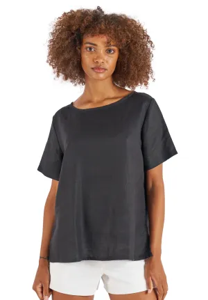 Teena-Linen Black T-Shirt