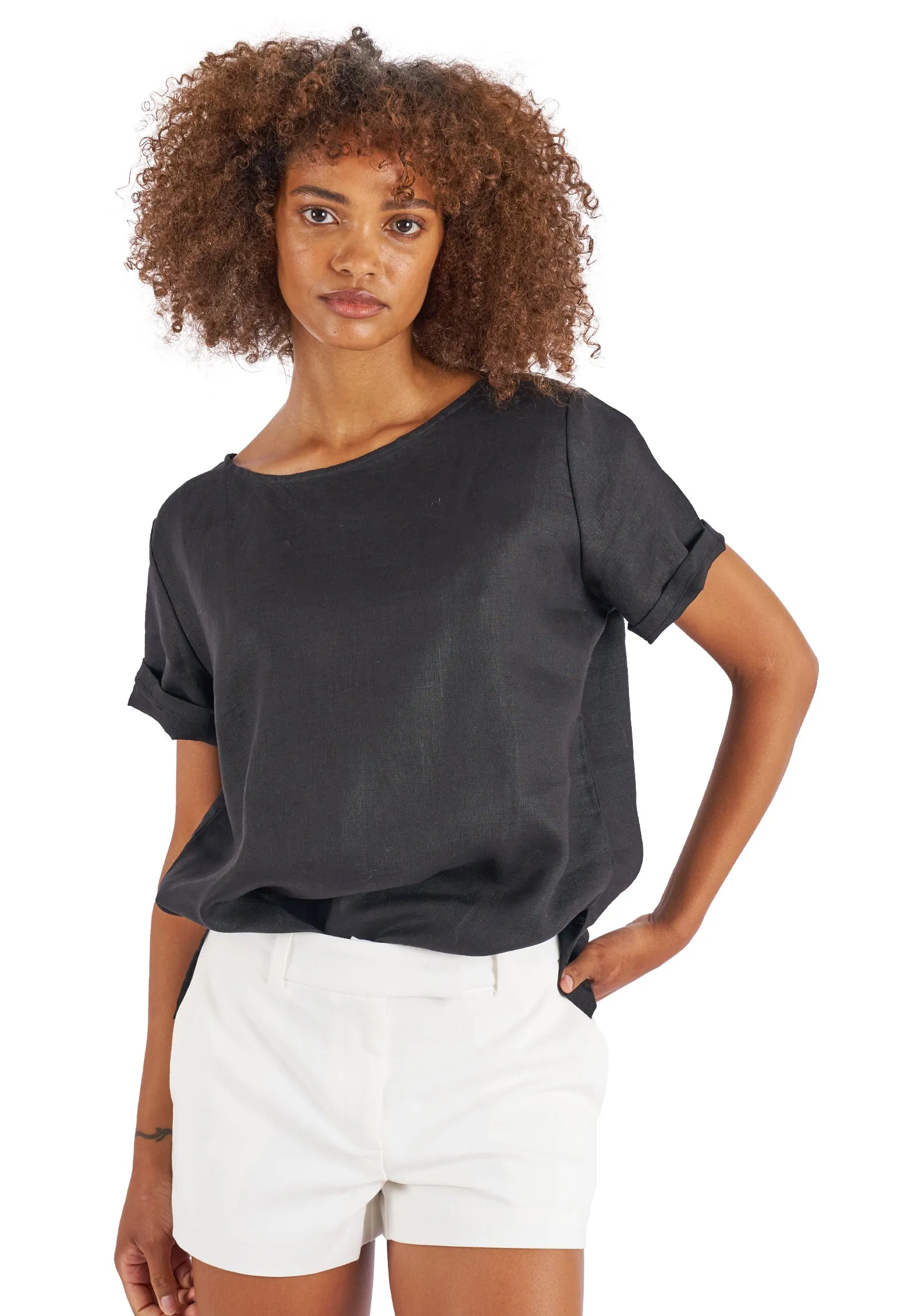 Teena-Linen Black T-Shirt